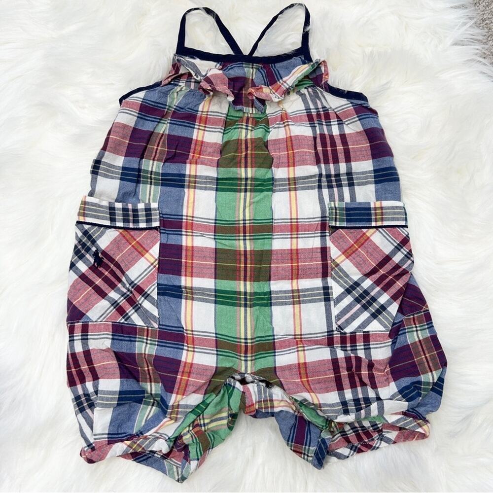 RALPH LAUREN Romper Bodysuit 6 Months Madras Plaid Cotton Infant Baby Holiday